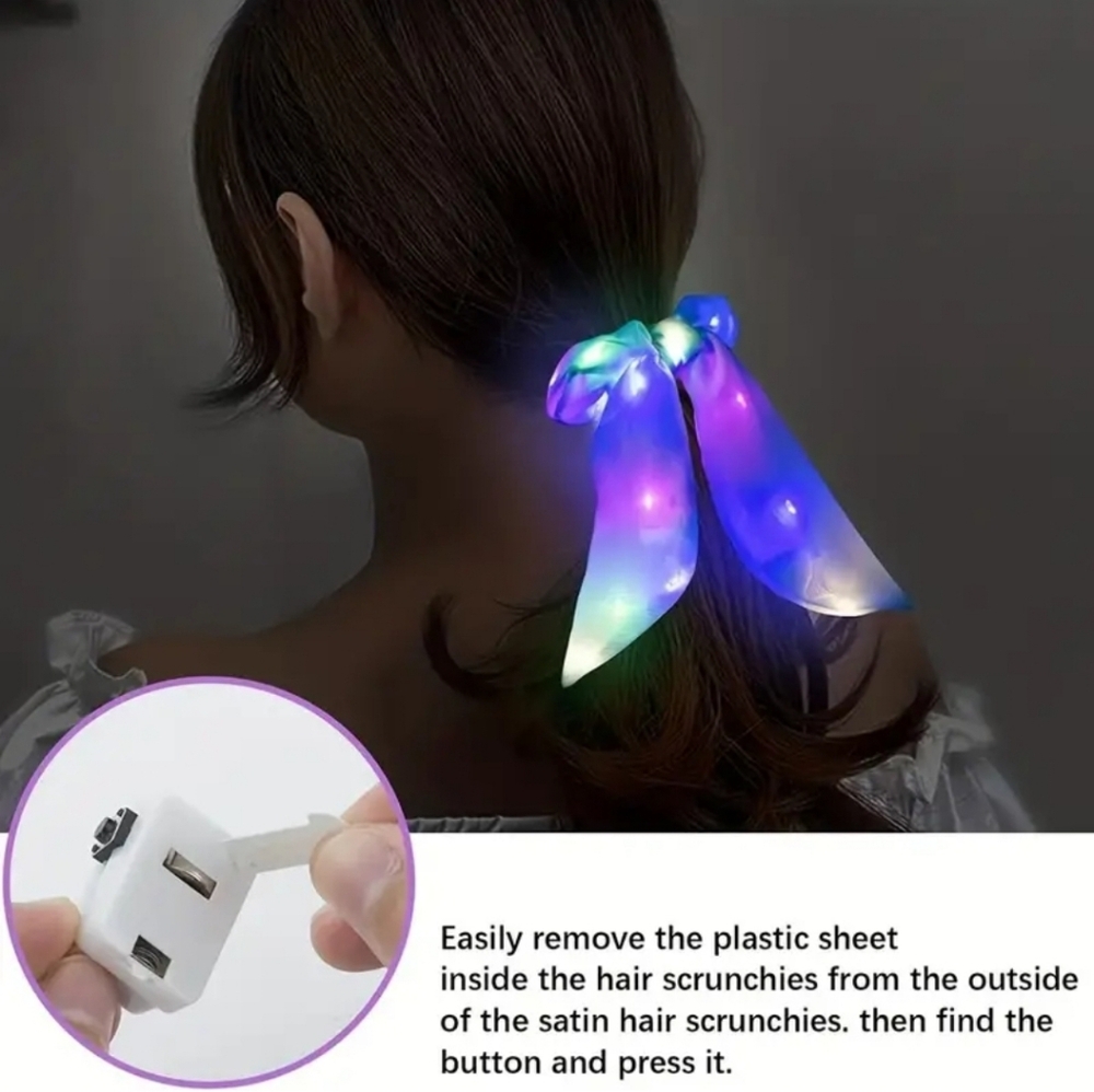 2 Pcs Led Luminous Hair Bands Light Up Hair Bows Scrunchies Girls Headwear Hair
